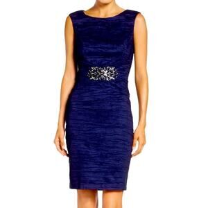 Eliza J Blue Embellished Taffeta Sheath Dress Size 8